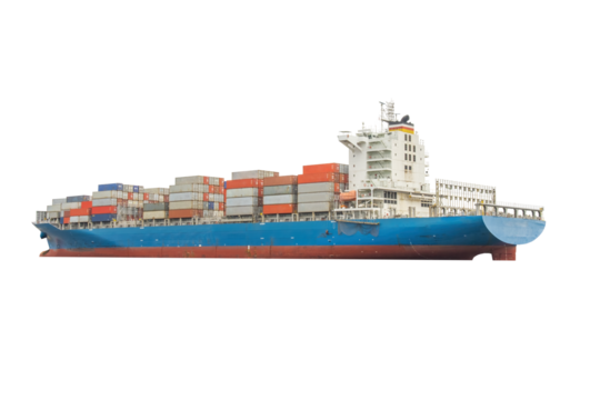 Cutout of an isolated cargo container ship with the transparent png

