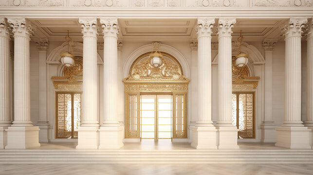 a royal majestic greek inspired entrance mockup, ai generated image