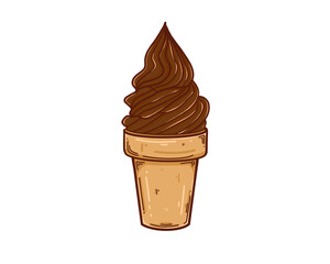 Chocolate ice cream cone icon hand drawn Flat vector illustration 