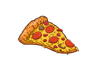 pizza isolated color hand drawn Flat vector illustration icon