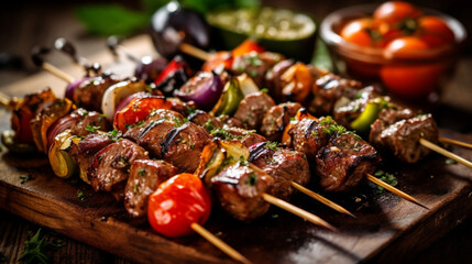 shish kebab on skewers on the grill