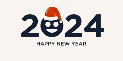 2024 Happy New Year logo design vector. christmas hat trendy new year 2024 design template.