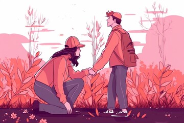 Obraz na płótnie Canvas Couple of lovers. Couple planting illustration. color background. generative ai