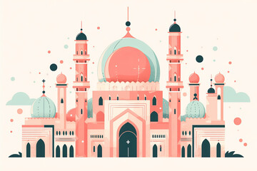 Beautiful ornate muslim religious mosque simple illustration style . Generative ai