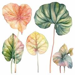 Collection of  watercolor amazonian elephant ear