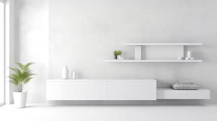 Naklejka na ściany i meble a complete white inspired living room mockup, ai generated image
