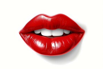 3d red female lips isolated on white background. Generative AI.
