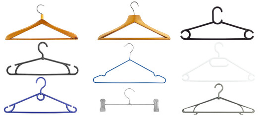 set of clothes hanger, empty clothes hanger isolated from background