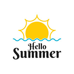 illustration vector graphic of hello summer logo, minimalist beach sun summer logo