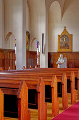Interior of Akureyrarkirkja Lutheran Church in Akureyri, Iceland