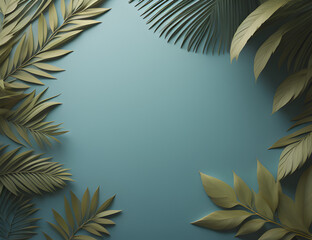 Fototapeta na wymiar blue background with palm leaf