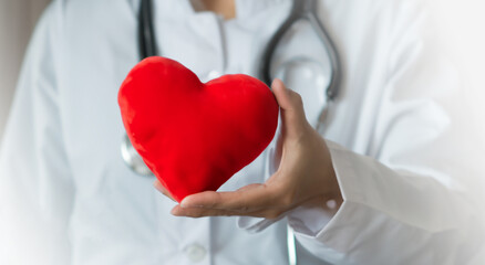 doctor man holding a red heart with his hand