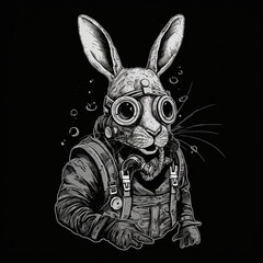 Fototapeta na wymiar Rabbit in a post apocalyptic gas mask type gear. Created using ai generative. 