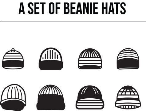 a set of beanie hats with vector icon