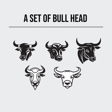 a set of bull head icon vector 