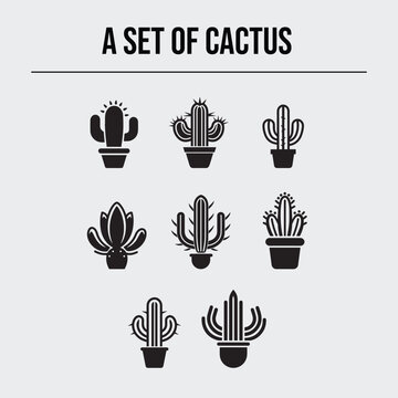 A set of cactus tree icon vectors, a collection of cactus