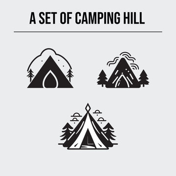 Set of camping Hill icon 