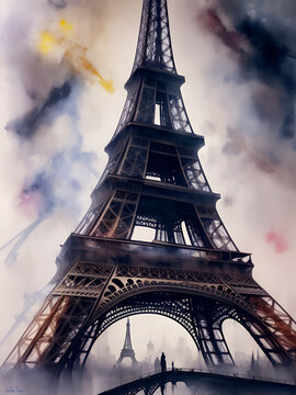 Eiffel Tower pencil drawing. AI generated illustration