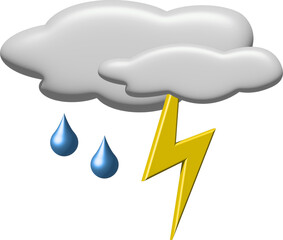 Rain, lightning, thunderstorm, clouds icon. Set of weather icons. Weather news, 3D illustration. Weather seasons forecast symbols