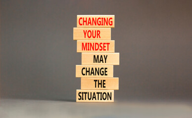 Changing mindset symbol. Concept words Changing your mindset may change the situation on wooden...
