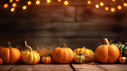 Thanksgiving Day - themed autumn background with pumpkins. AI generative