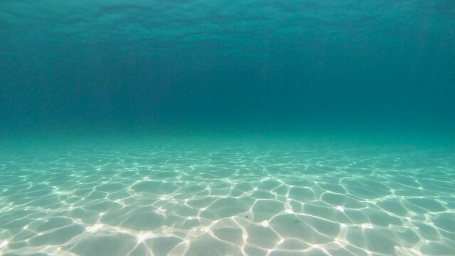 Underwater seascape sandy ocean floor with ripples of water surface in the Atlantic ocean, natural scene, Spain, Galicia