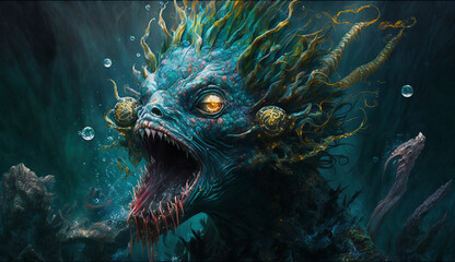 Weirdcore underwater monster creatures. Created using ai generative. 