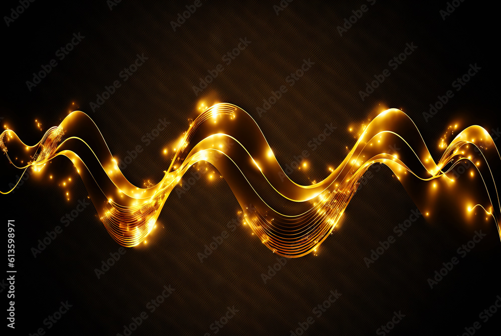 Poster Technology abstract with shiny data wave flow. Science concept with glowing wires connected on futuristic background. Generated AI.
