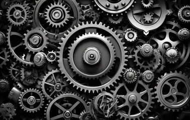 Black background with intricate gears.