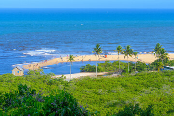Aerial view of Coqueiros Beach, a beautiful beach of Bahia state, Brazil. Trancoso - Bahia, Brazil.