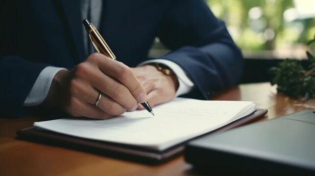 Businessman signing a document. Lawyer Signing Business Contract Legal Document. Generative AI.