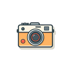  a camera icon with a long shadow on a white background