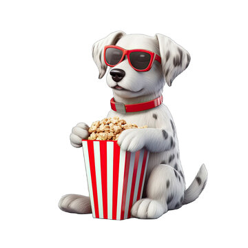  a cool dog enjoying a movie night with sunglasses and popcorn