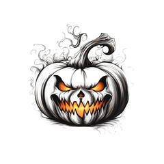 a carved pumpkin with a spooky expression for Halloween decoration