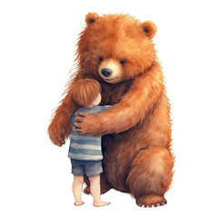  a little boy embracing a large brown bear with a smile on his face