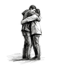  a heartwarming embrace between two individuals captured in a drawing