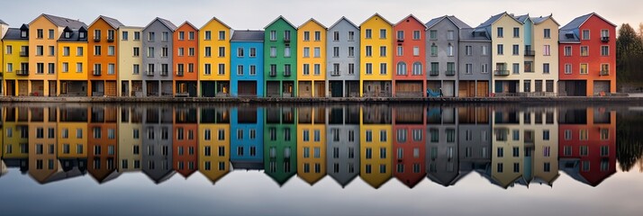 Colorful buildings on the water's edge.