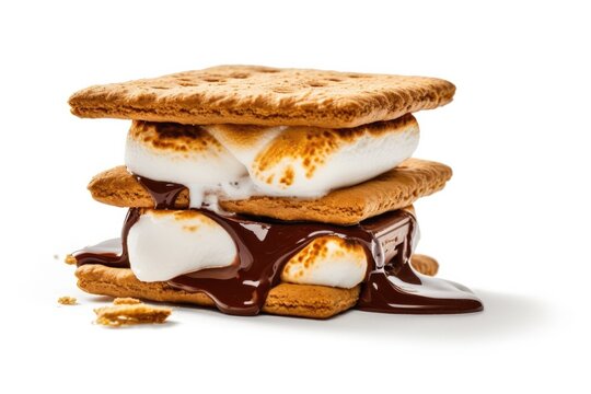 Delicious Graham Cracker, Marshmallow and Chocolate S’more Isolated on a White Background 