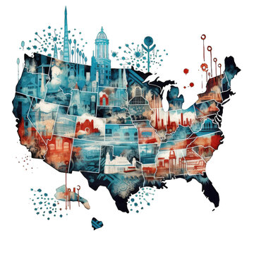  a beautiful watercolor map of the USA, perfect for home decor or educational purposes