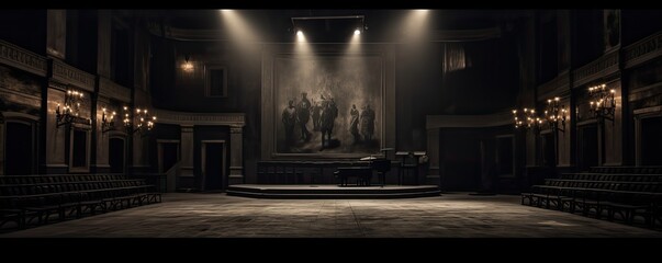 Fototapeta na wymiar Quiet darkness engulfs the empty auditorium, awaiting the emergence of vibrant performances.