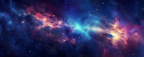 Obraz na płótnie Canvas Space background with stardust and shining stars. Realistic colorful cosmos with nebula and milky way. Blue galaxy background. Beautiful outer space. Infinite universe Generative AI