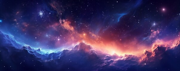 Fototapeta premium Space background with stardust and shining stars. Realistic colorful cosmos with nebula and milky way. Blue galaxy background. Beautiful outer space. Infinite universe Generative AI