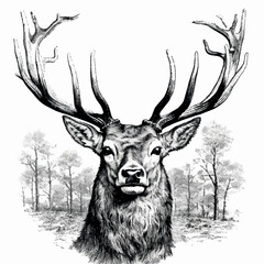 hand drawn illustration of a stag