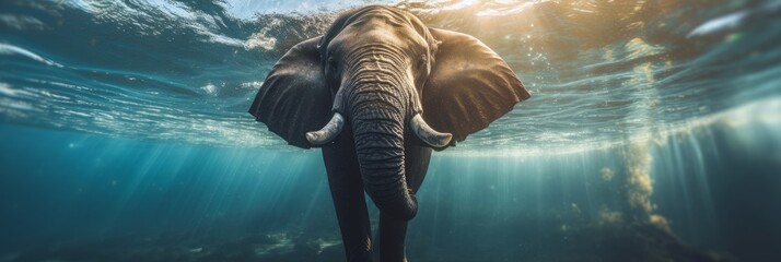 African elephant swims gracefully underwater. Generative AI