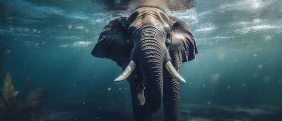 African elephant swims gracefully underwater. Generative AI