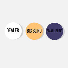 Casino dealer, big blind, small blind set white background