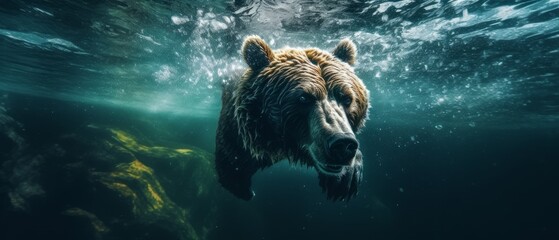 Bear swims gracefully underwater. Generative AI