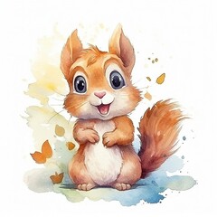 Watercolor Illustration of Squirrel - AI Generative
