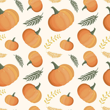 Autumn pattern with pumpkin. Autumn background, vector seamless pattern.