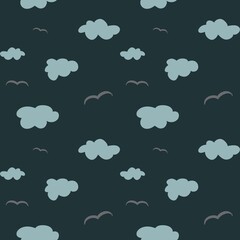 Cloud bird sky simple blue seamless pattern 